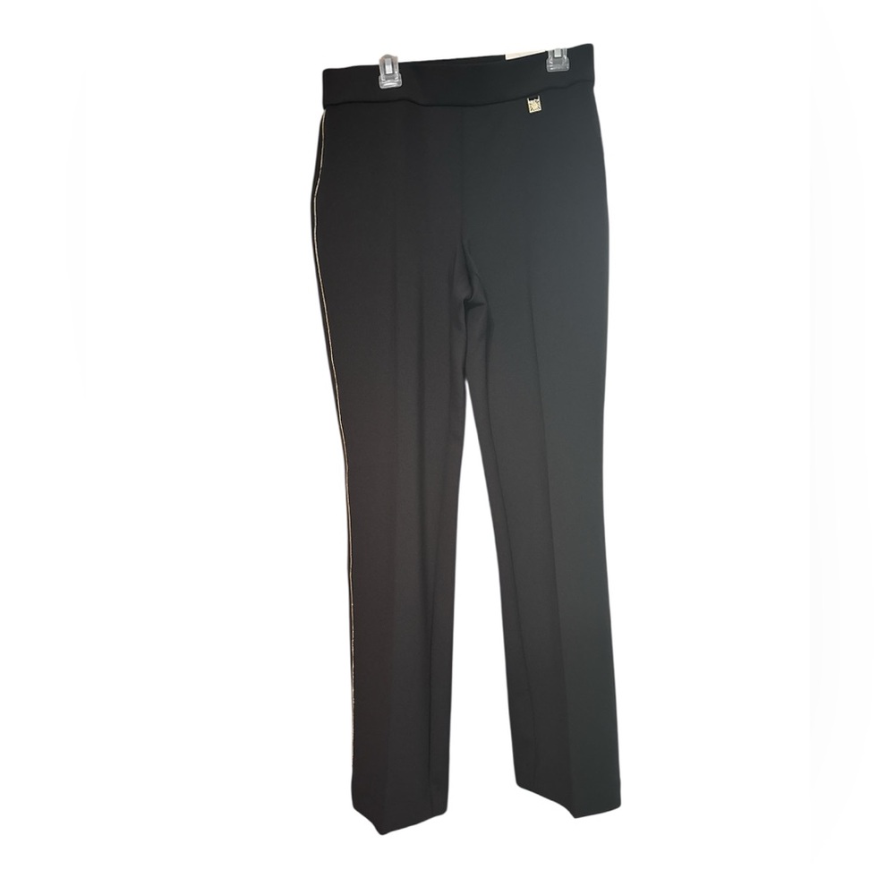 Anne Klein Black Flare Pants with gold piping side detail Size S